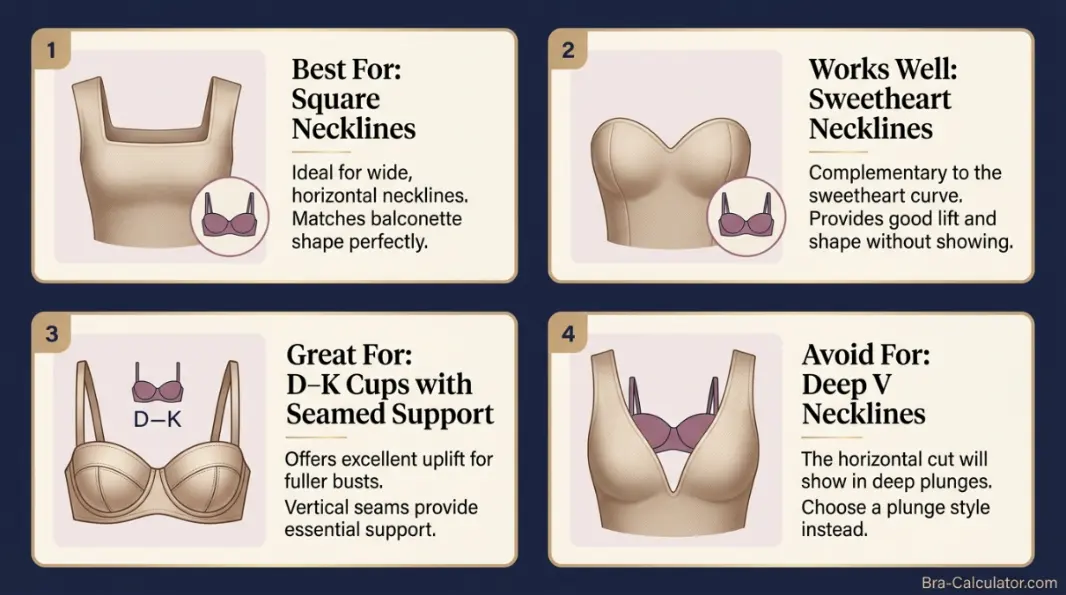 Balconette bra comparison chart by breast shape cup size and neckline
