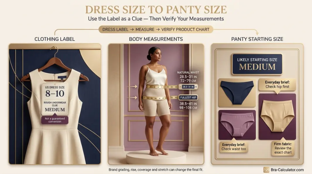 Dress size to panty size conversion with measurement verification