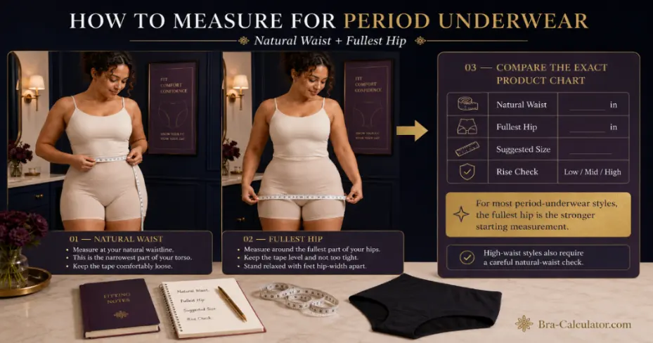How to measure period underwear size at the natural waist and fullest hip