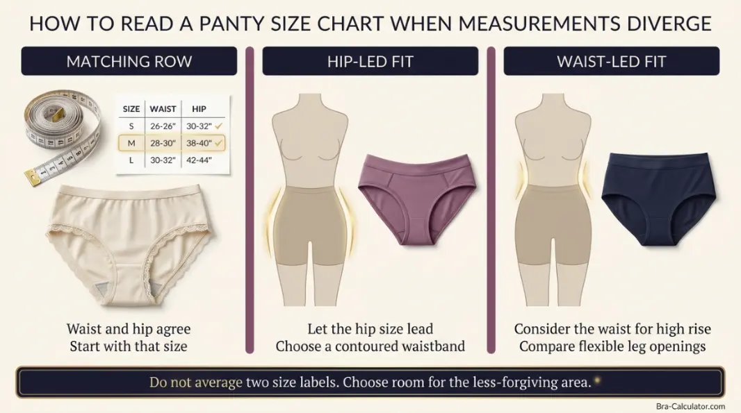 How to read a panty size chart when waist and hips differ