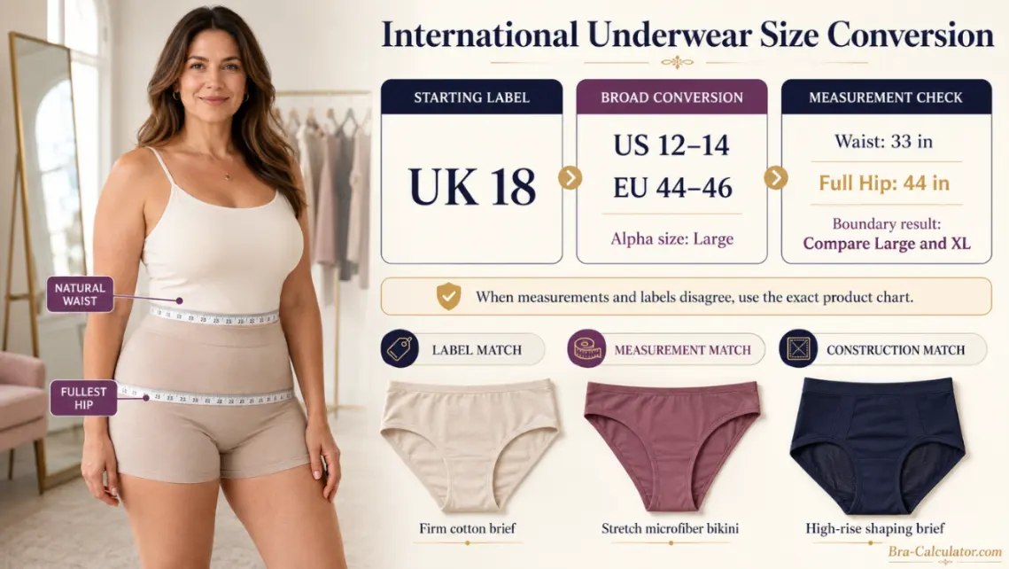 International underwear size conversion framework and measurement check