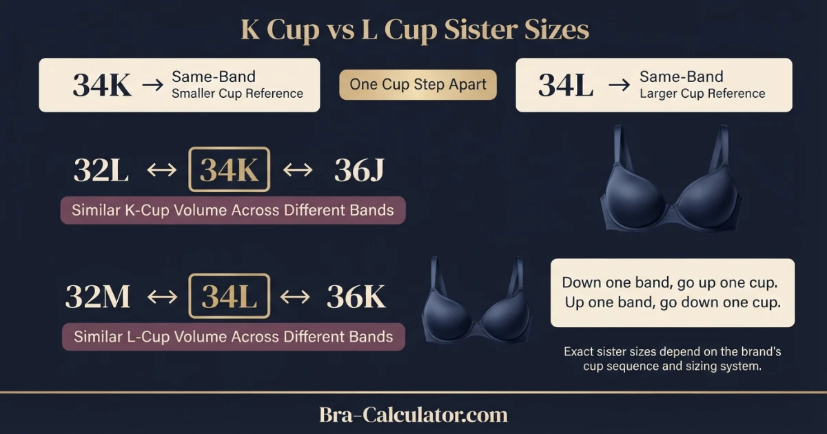 K Cup vs L Cup fit problem diagram showing gaping spillage floating gore side tissue and strap pressure