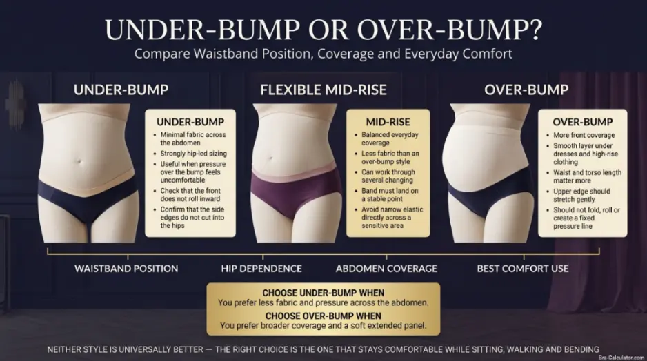 Under bump mid rise and over bump maternity underwear comparison