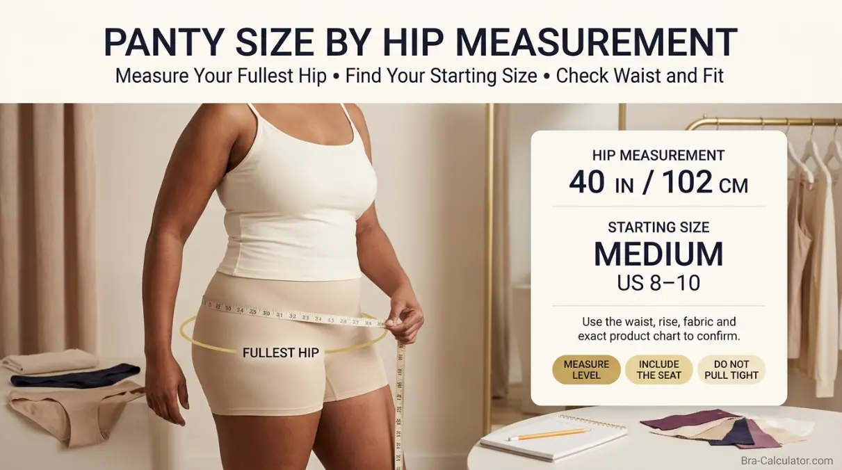 Panty size lookup based on fullest hip measurement