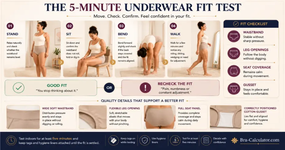 Panty sizing workflow showing measure compare refine and verify steps