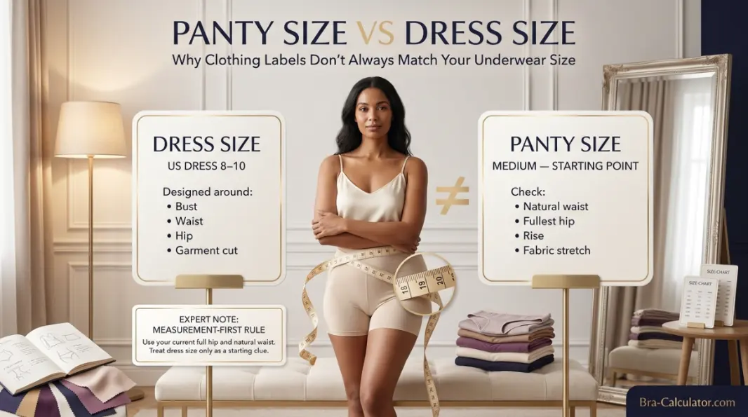 Panty size versus dress size label comparison