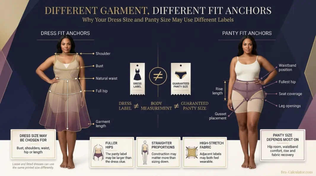 Diagram comparing dress fit anchors to panty fit anchors on the body