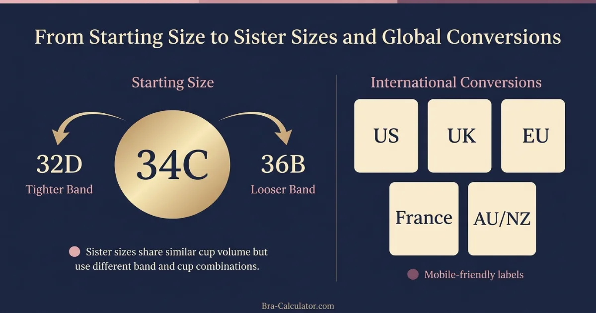 Bra sister sizes and US UK EU international size conversion visual