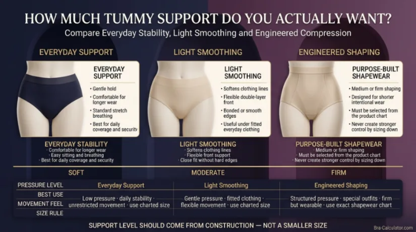 Comparison of comfort support light smoothing and firm shapewear