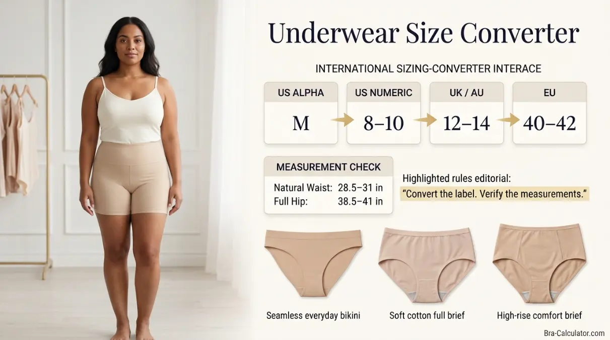 Underwear size converter comparing US UK EU and Australian labels