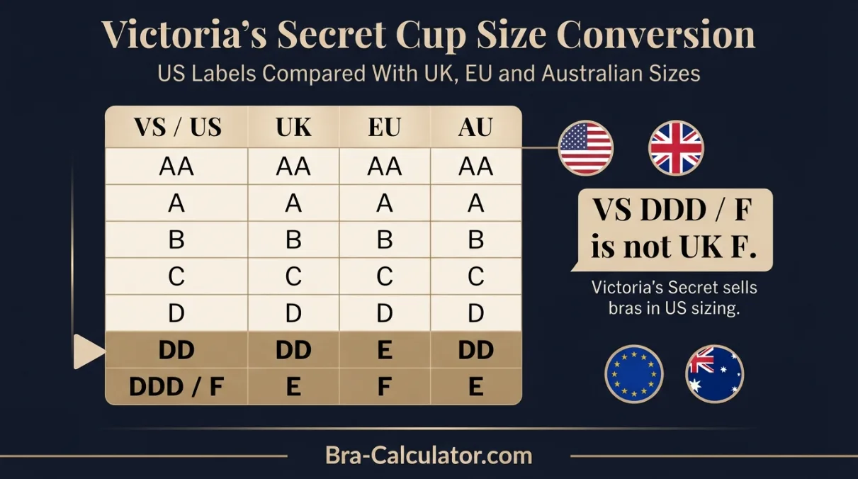 Victoria's Secret cup size conversion chart from US sizes to UK EU and Australian sizes
