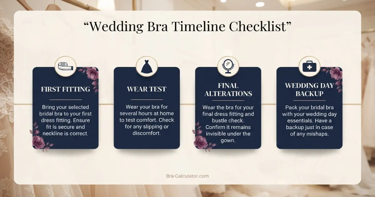 Wedding bra timeline checklist from first fitting to final dress rehearsal