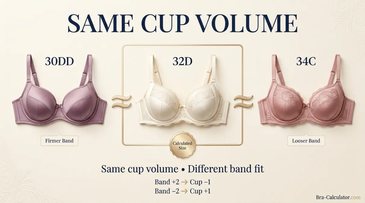 32D 34C and 30DD sister sizes showing the same cup volume across different band sizes