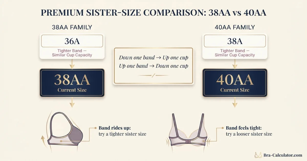38AA vs 40AA sister size guide showing tighter-band and looser-band alternatives
