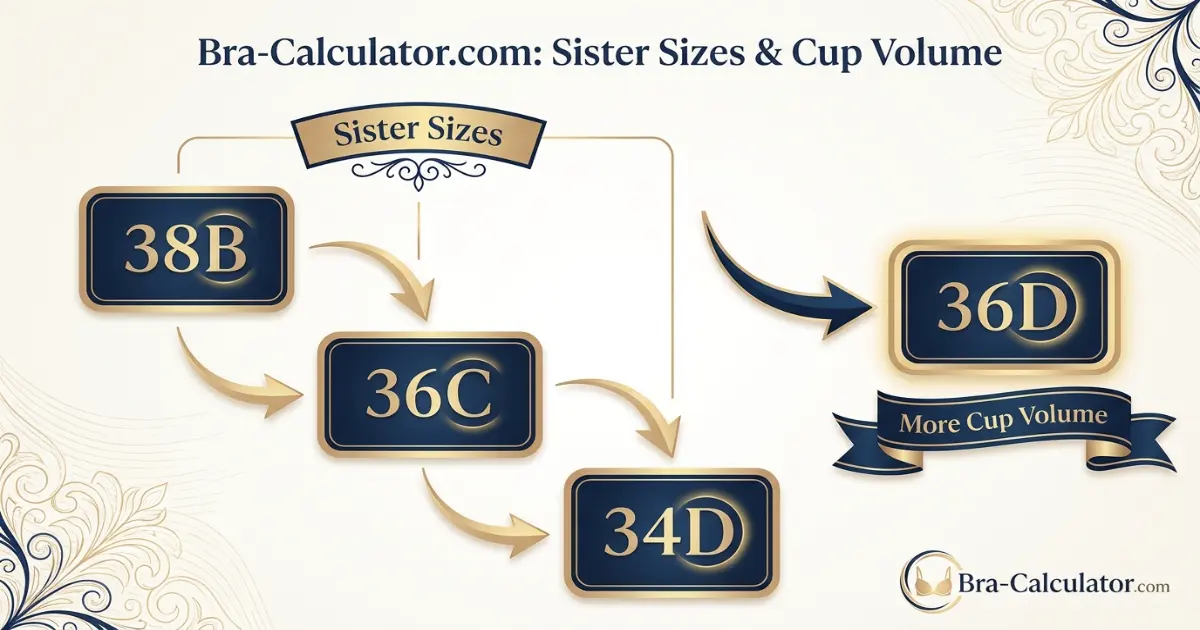 38B vs 36D sister size guide showing tighter-band and looser-band alternatives