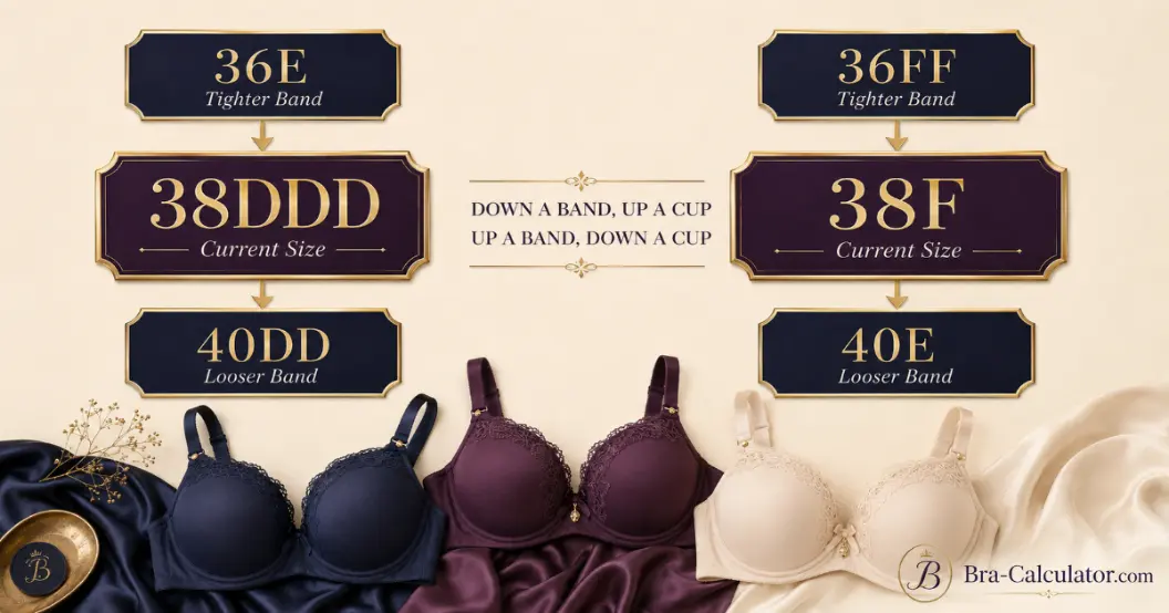 38C vs 38DD sister size guide showing tighter-band and looser-band alternatives