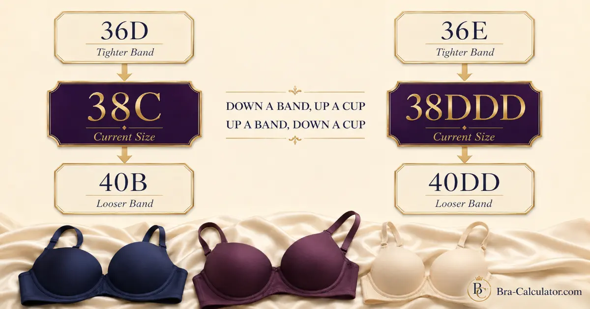 38C vs 38DDD sister size guide showing tighter-band and looser-band alternatives