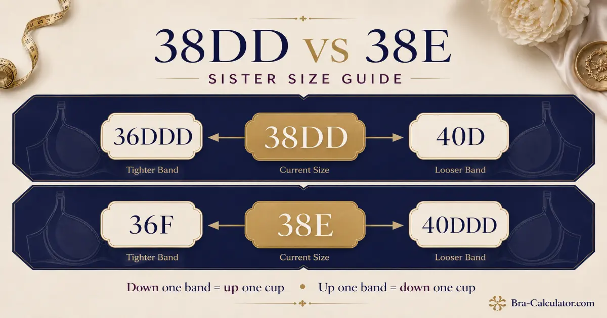 38DD vs 38E sister size guide showing tighter-band and looser-band alternatives