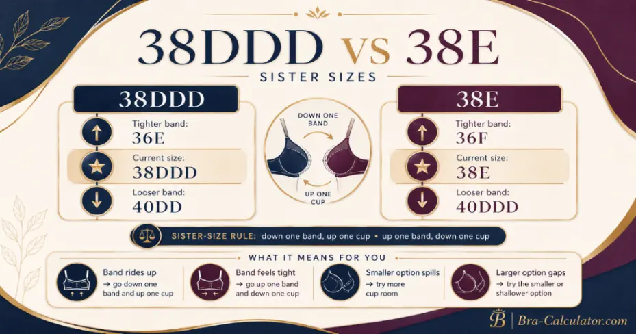 38DDD vs 38E sister size guide showing tighter-band and looser-band alternatives