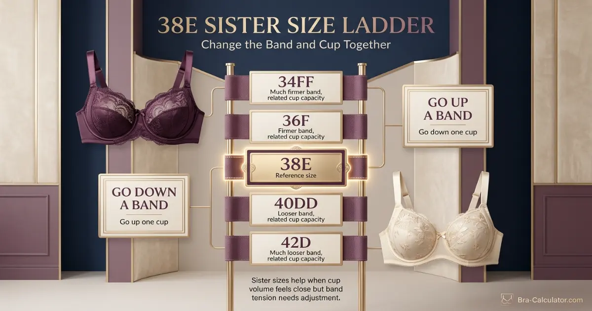 38E sister size ladder showing nearby equivalent bra sizes