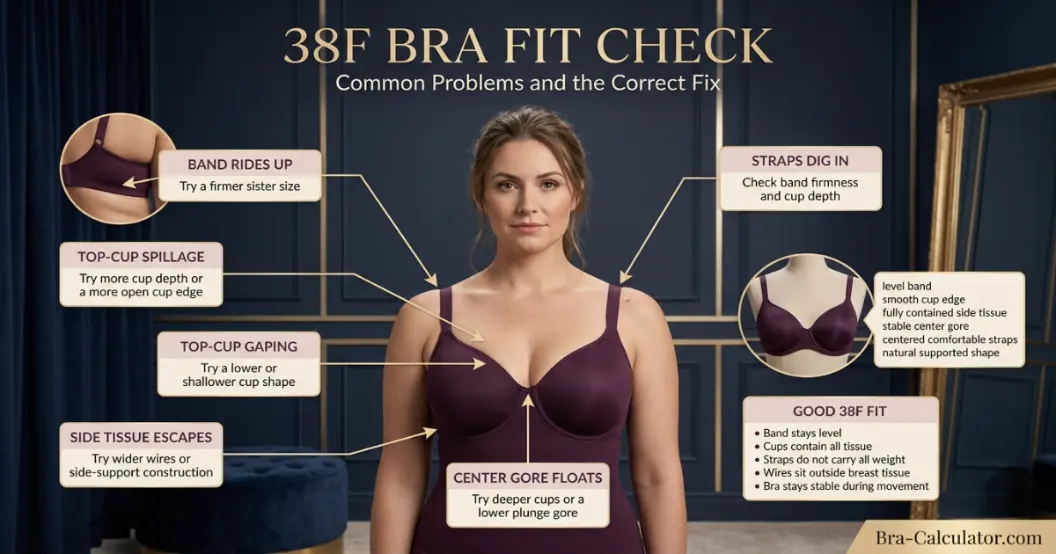 38F bra fit problems showing gaping spillage side tissue strap digging and band riding up