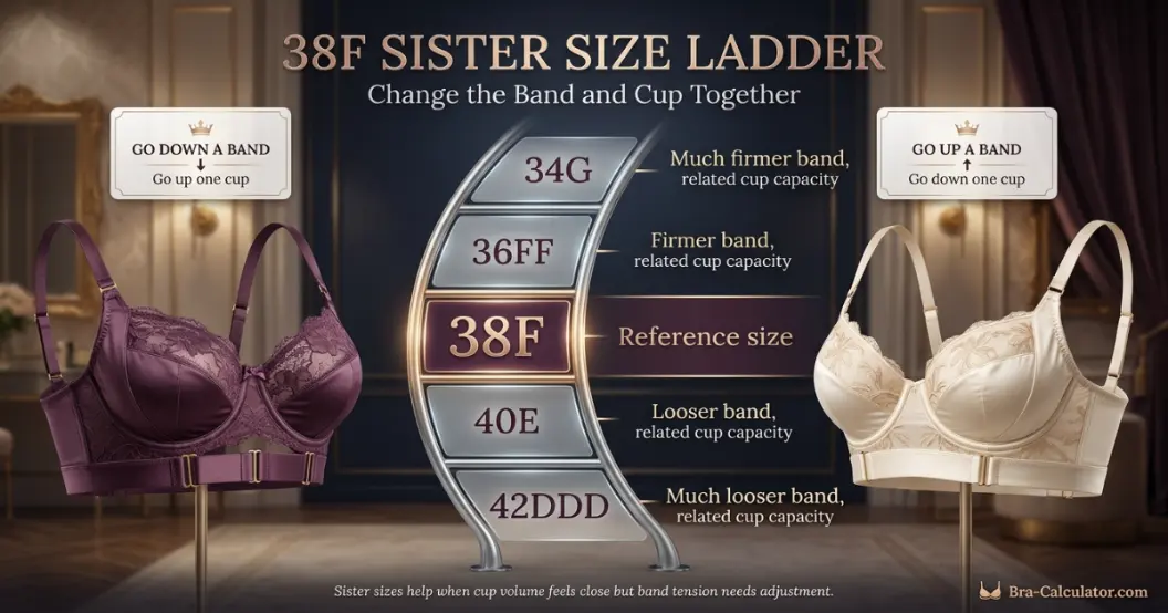 38F sister size ladder showing nearby equivalent bra sizes
