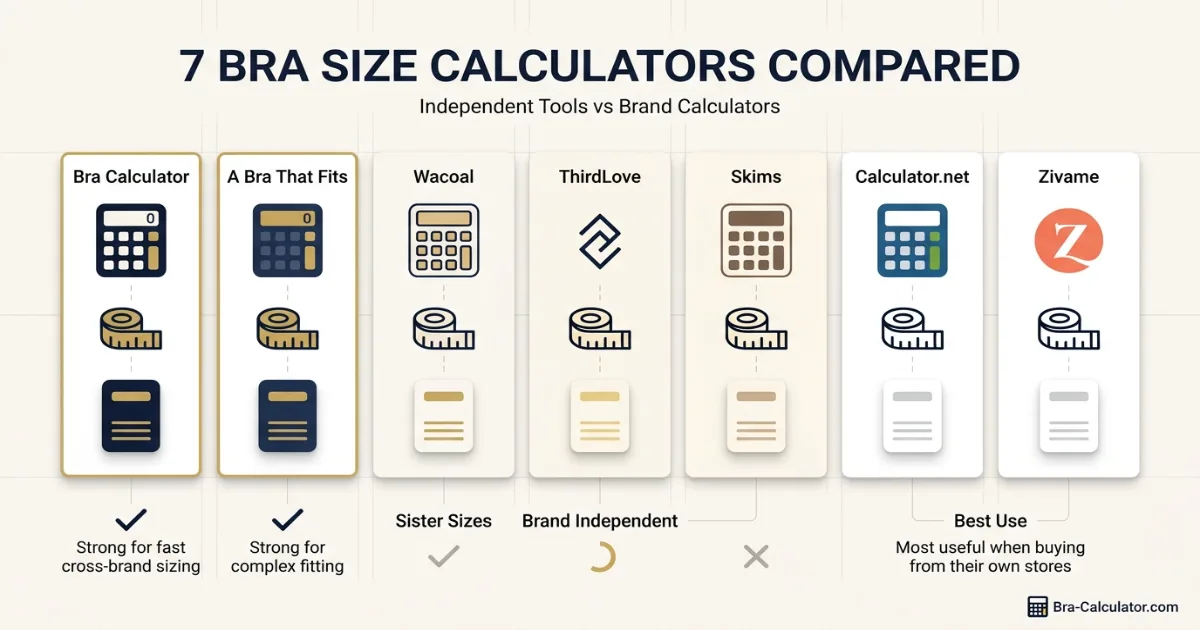 Seven bra size calculators compared side by side for accuracy and brand independence