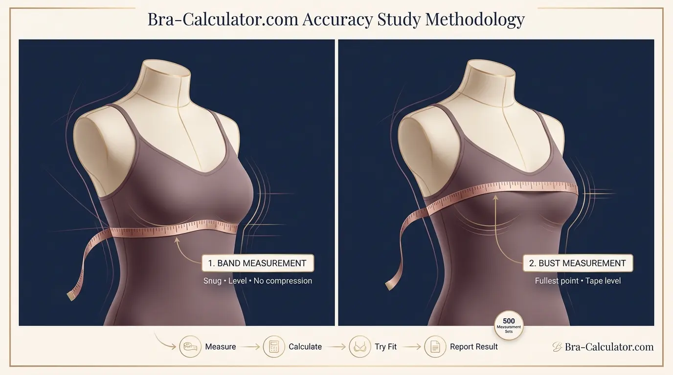 Bra size calculator accuracy study showing correct band and bust measurement methodology
