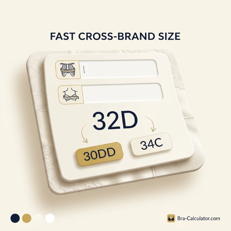 Bra Calculator free tool showing primary size and sister sizes for cross-brand shopping
