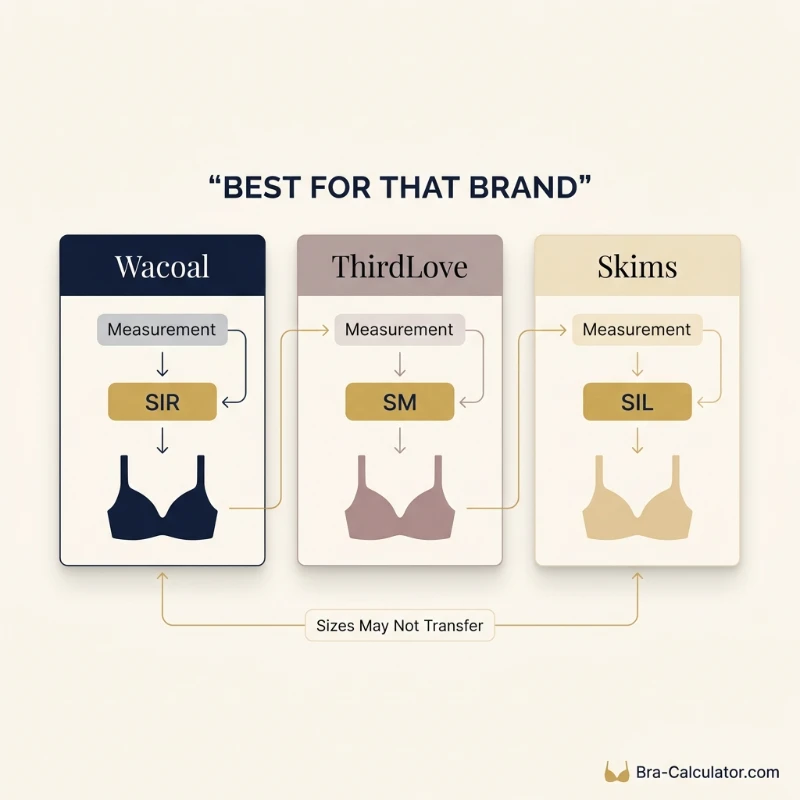 Brand-specific bra fit calculators comparison for Wacoal ThirdLove and Skims