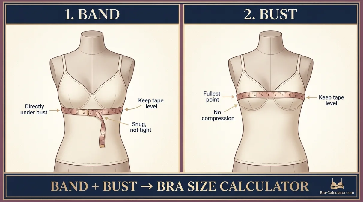 How to measure band and bust correctly with a soft measuring tape before using a bra size calculator
