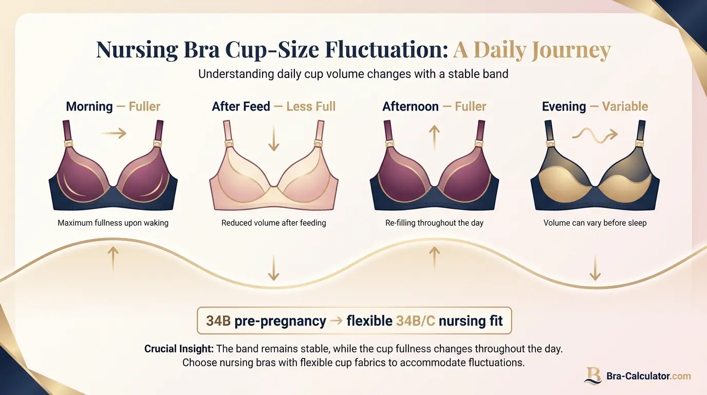 Nursing bra size chart organized by cup size