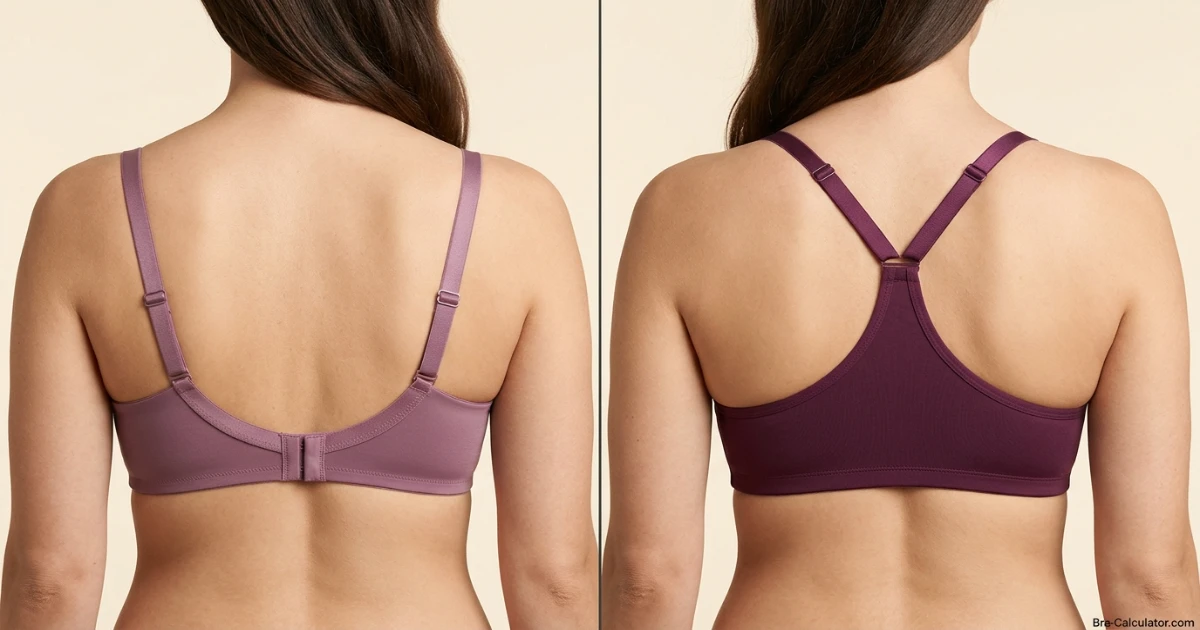 Regular bra and racerback bra strap placement comparison from the back