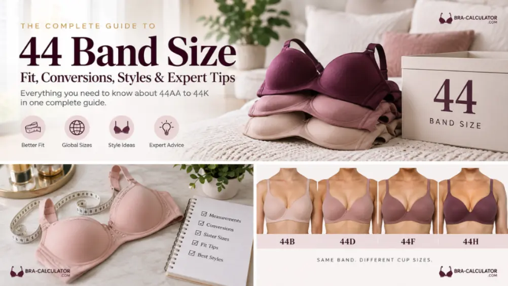 Bra measurement example showing tape placement for choosing a 44 band bra size