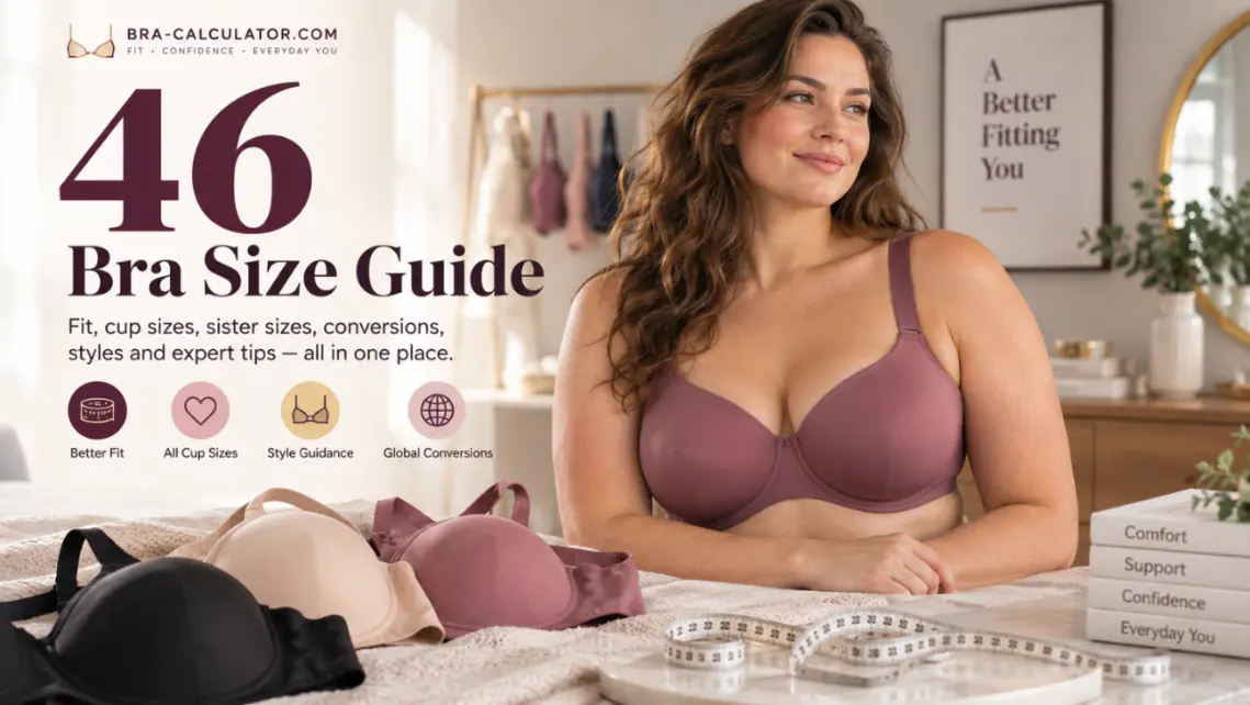 Bra measurement example showing tape placement for choosing a 46 band bra size