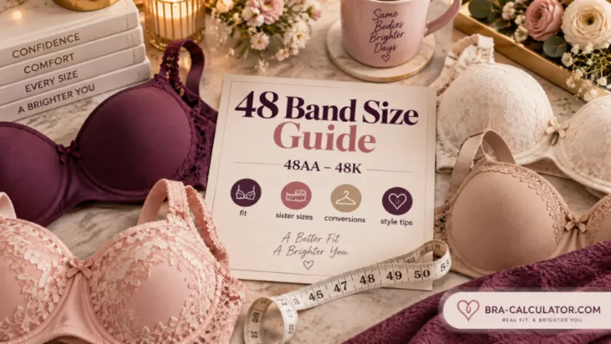 Bra measurement example showing tape placement for choosing a 48 band bra size