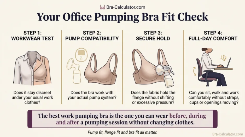 office pumping bra fit checklist for workwear pump compatibility and flange support