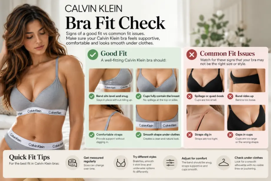 Calvin Klein bra fit check for band cups straps and support