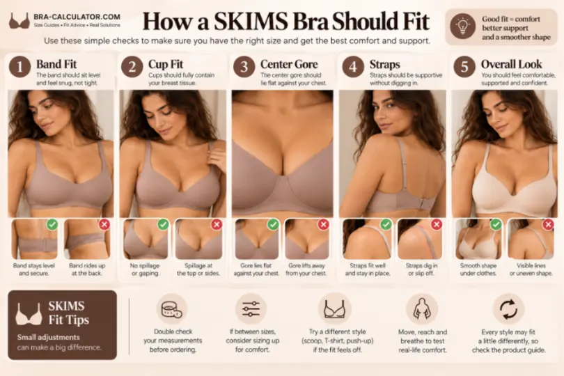 SKIMS bra fit check guide for band, cups, straps and support